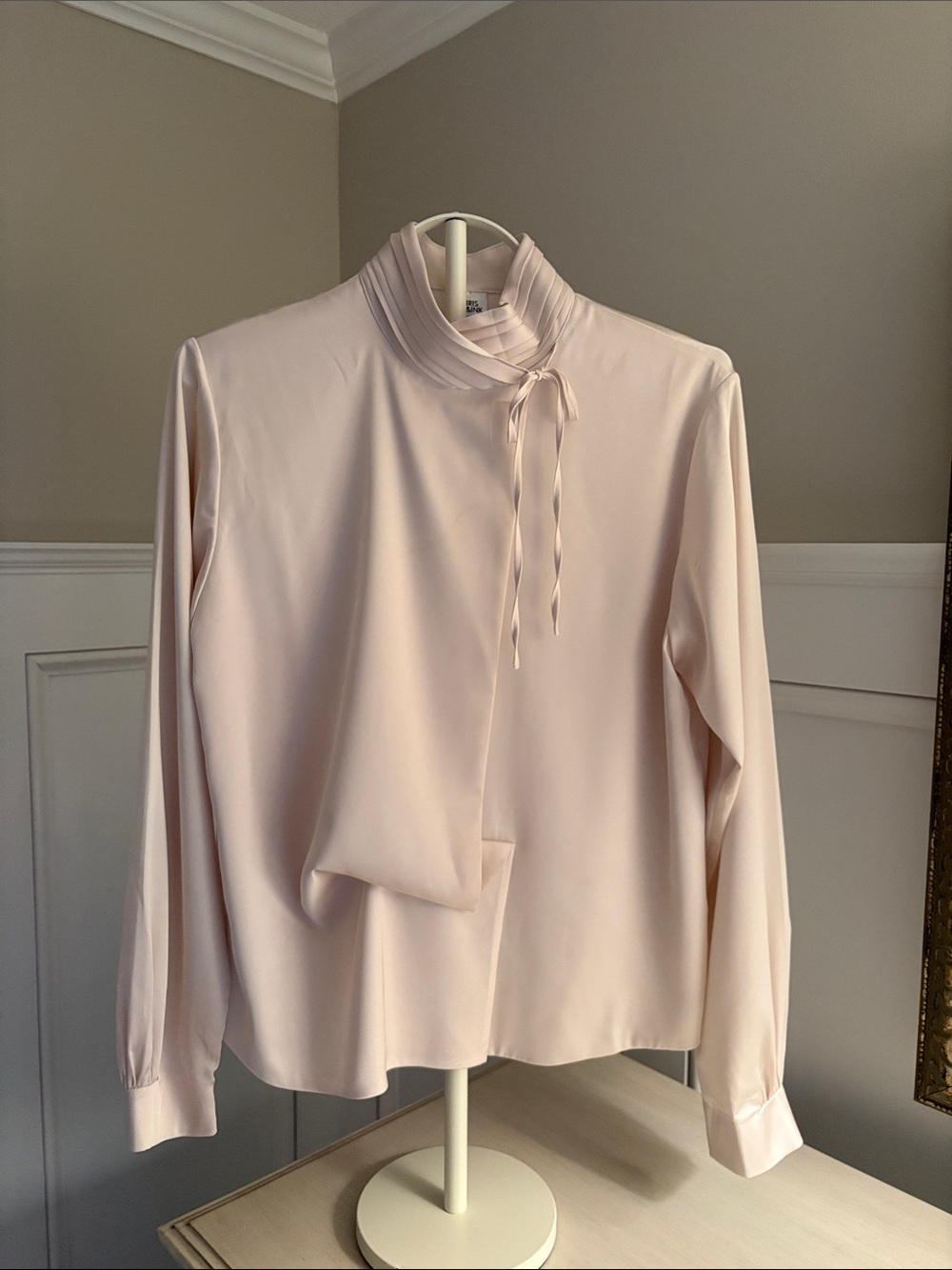 Light Pink Tie-Neck Long Sleeve Blouse